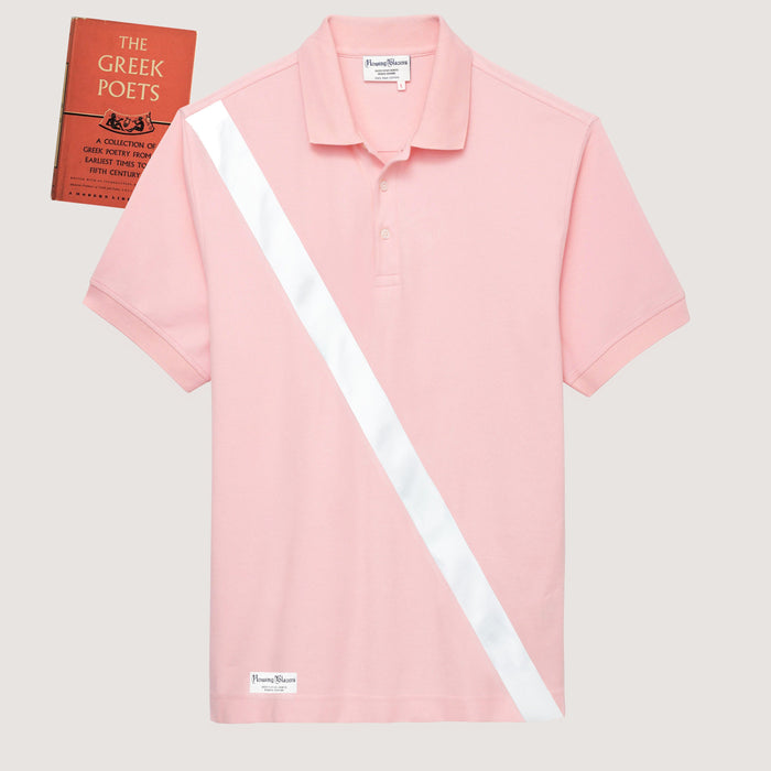 100% Pima Cotton Stripe Polo (Authentic Polo Shirt with Satin Stripe - Pink)