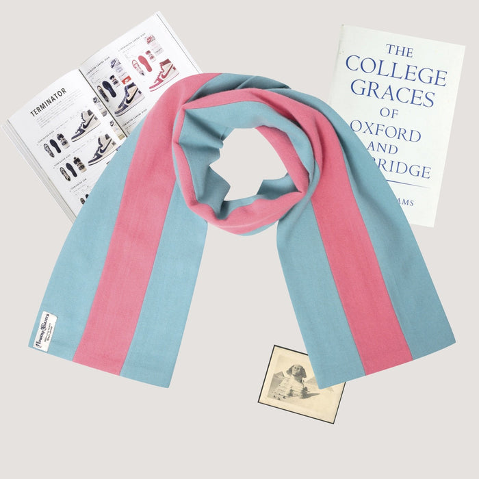 100% wool schoolboy scarf (Wool Made-in-England Schoolboy Scarf in Light Blue and Pink)