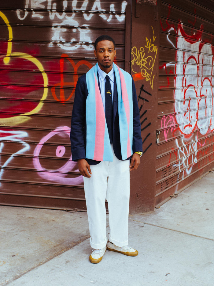 100% wool schoolboy scarf (Wool Made-in-England Schoolboy Scarf in Light Blue and Pink)