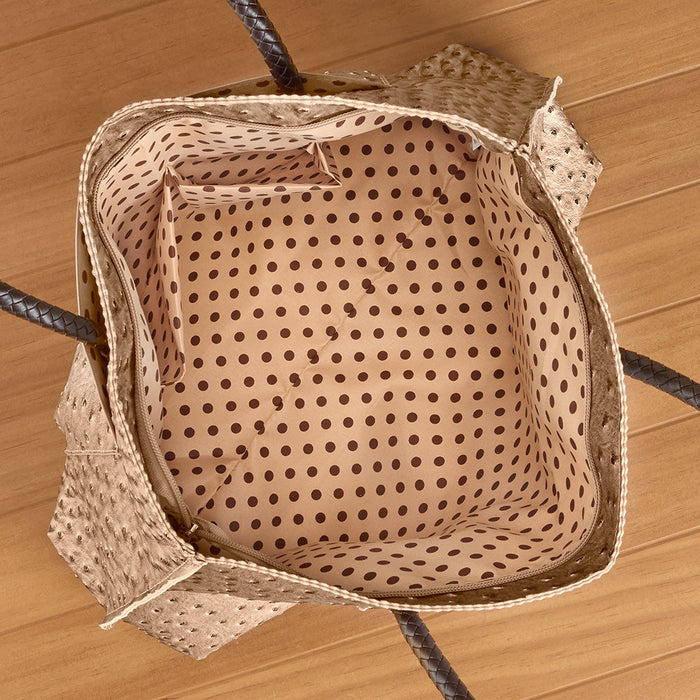 22 Tote Vegan Ostrich Leather Zip Tote Handbag with Pockets