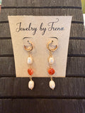 14K Gold Filled Pearl & Carnelian Earrings