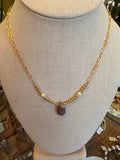14K Gold Filled Necklace with Chocolate Moonstone & Pearls