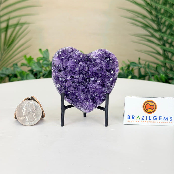 Amethyst Geode Heart, Metal Stand, 0.2 lbs & 2.9” Tall #5463-0455