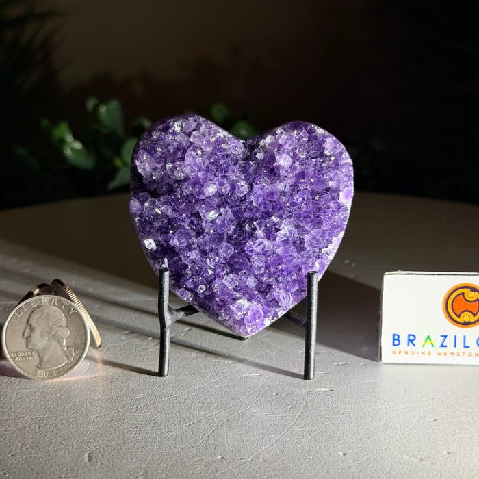 Amethyst Geode Heart, Metal Stand, 0.2 lbs & 2.9” Tall #5463-0455