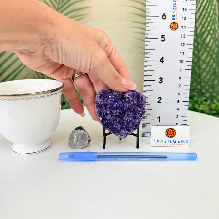 Amethyst Geode Heart, Metal Stand, 0.2 lbs & 2.9” Tall #5463-0455
