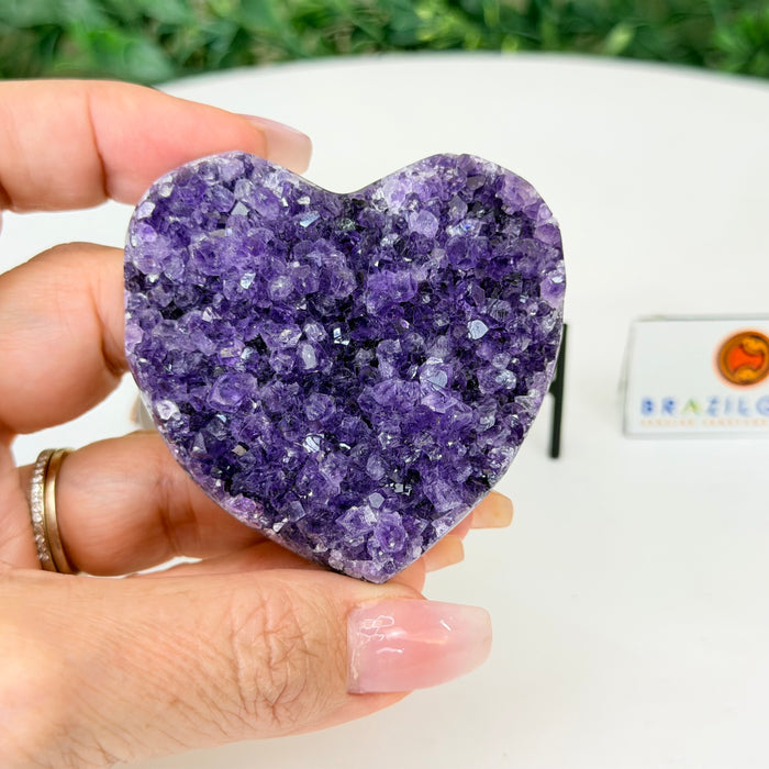 Amethyst Geode Heart, Metal Stand, 0.2 lbs & 2.9” Tall #5463-0455