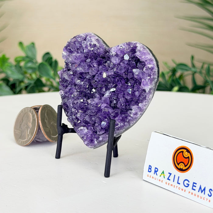Amethyst Geode Heart, Metal Stand, 0.2 lbs & 2.9” Tall #5463-0455