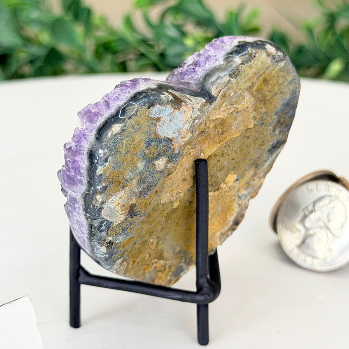 Amethyst Geode Heart, Metal Stand, 0.2 lbs & 2.9” Tall #5463-0455