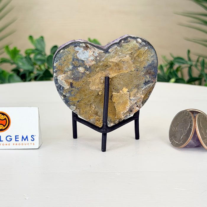 Amethyst Geode Heart, Metal Stand, 0.2 lbs & 2.9” Tall #5463-0455