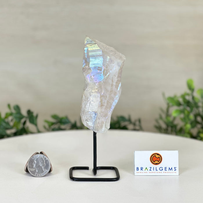 Angel Aura Quartz Point on a Metal Stand, 5.7" Tall #3122AA-029