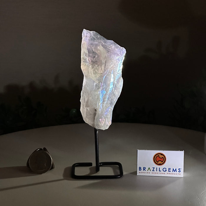 Angel Aura Quartz Point on a Metal Stand, 5.7" Tall #3122AA-029