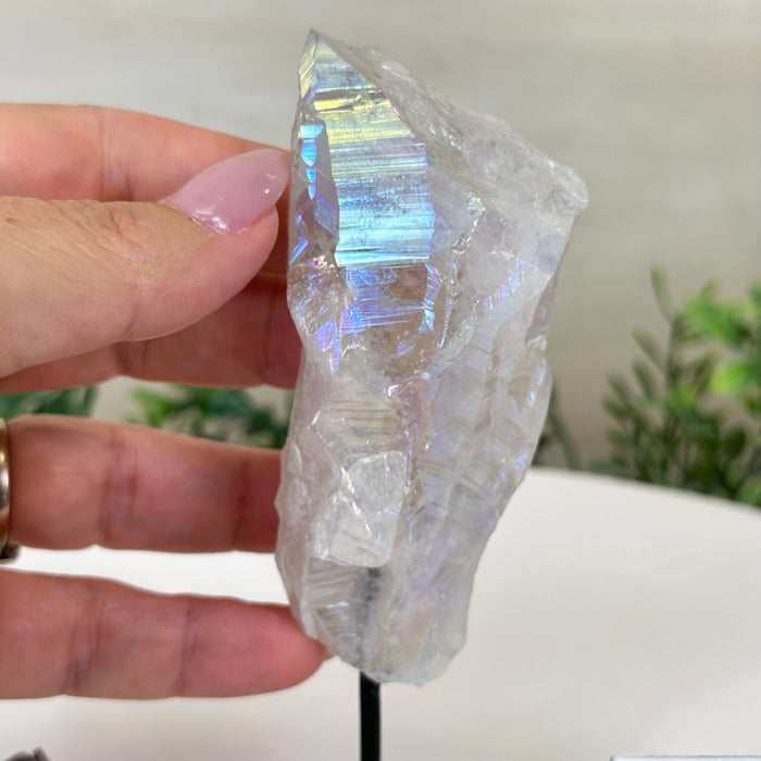 Angel Aura Quartz Point on a Metal Stand, 5.7" Tall #3122AA-029