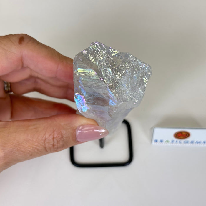 Angel Aura Quartz Point on a Metal Stand, 5.7" Tall #3122AA-029