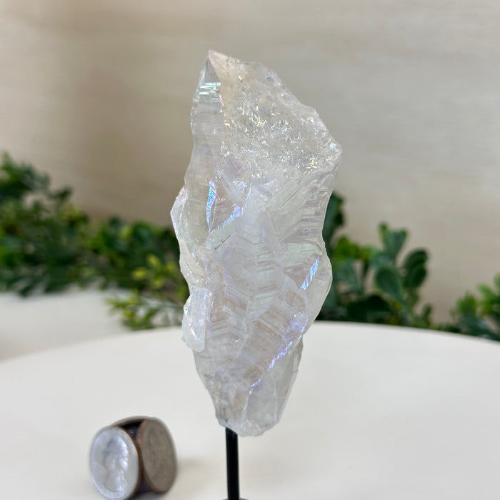 Angel Aura Quartz Point on a Metal Stand, 5.7" Tall #3122AA-029
