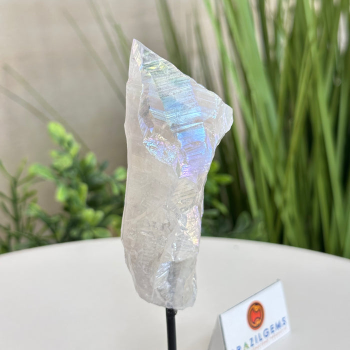 Angel Aura Quartz Point on a Metal Stand, 5.7" Tall #3122AA-029