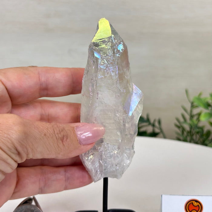 Angel Aura Quartz Point on a Metal Stand, 6" Tall #3122AA-032