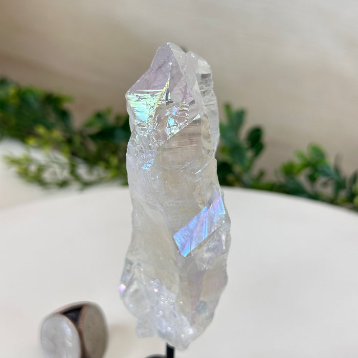 Angel Aura Quartz Point on a Metal Stand, 6" Tall #3122AA-032