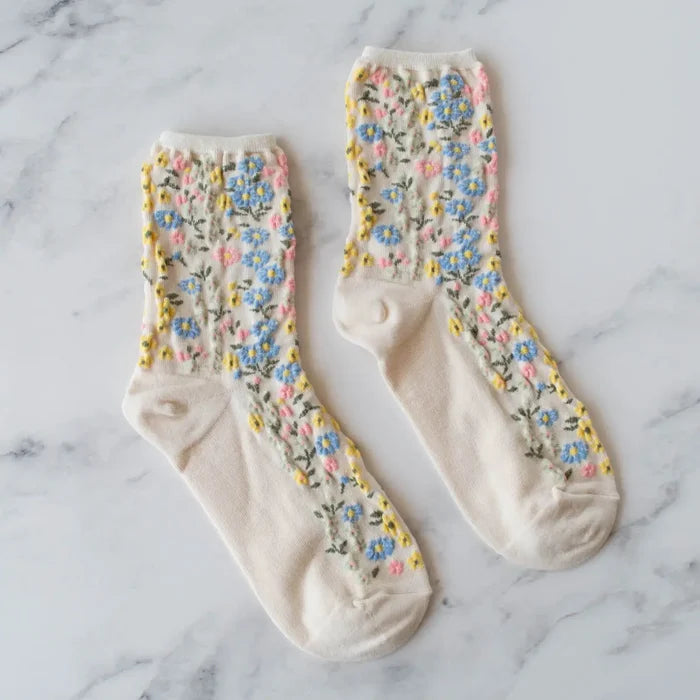Cream Pink Blue Flowers