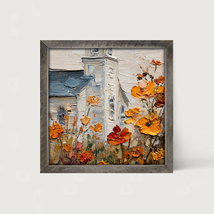 Autumn Country Church - Flowers Close-up - Framed Art