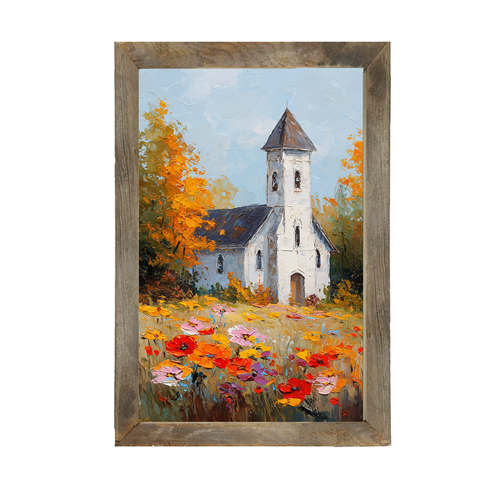 Autumn Country Church - Vibrant Flowers