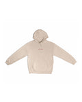 Light beige hoodie with 'AVEC AMOUR' printed in red on the chest.
