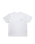 White t-shirt with red embroidered text "ça a toujours été toi" and a small black line-art candle logo near the collar.