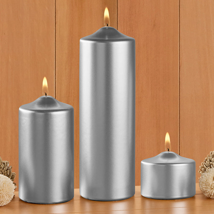 Ceralacca Lacquer Pillar Candles, Metallic Silver