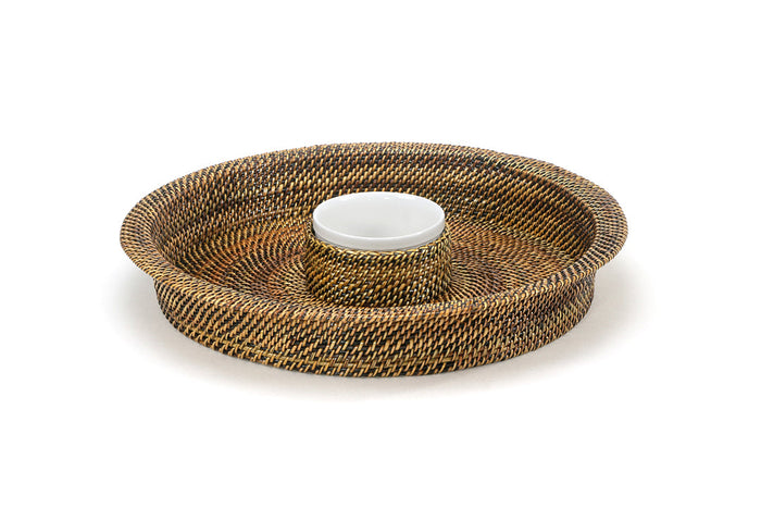 Chip And Dip with Round Stoneware 8 oz Dish, 13.75” Diameter