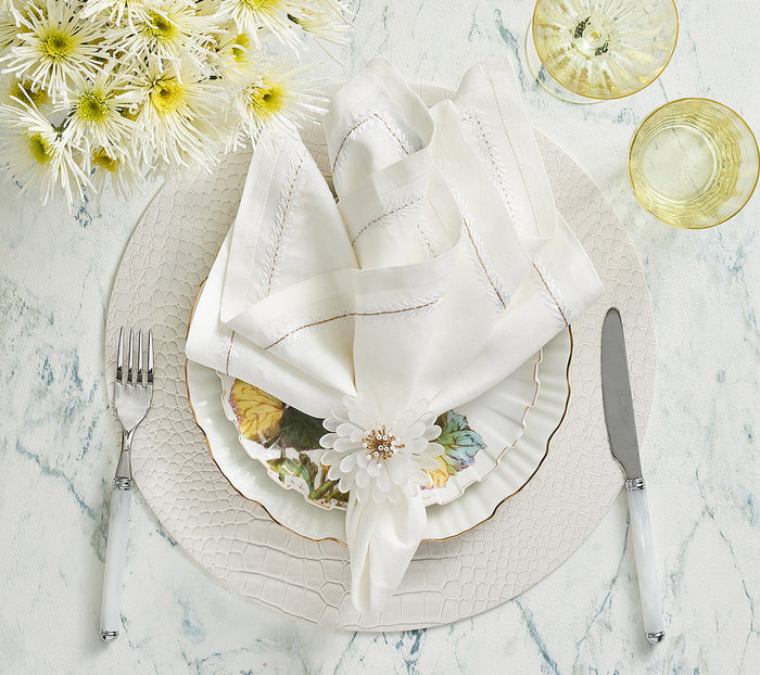 Cosmos Napkin Ring in White & Gold