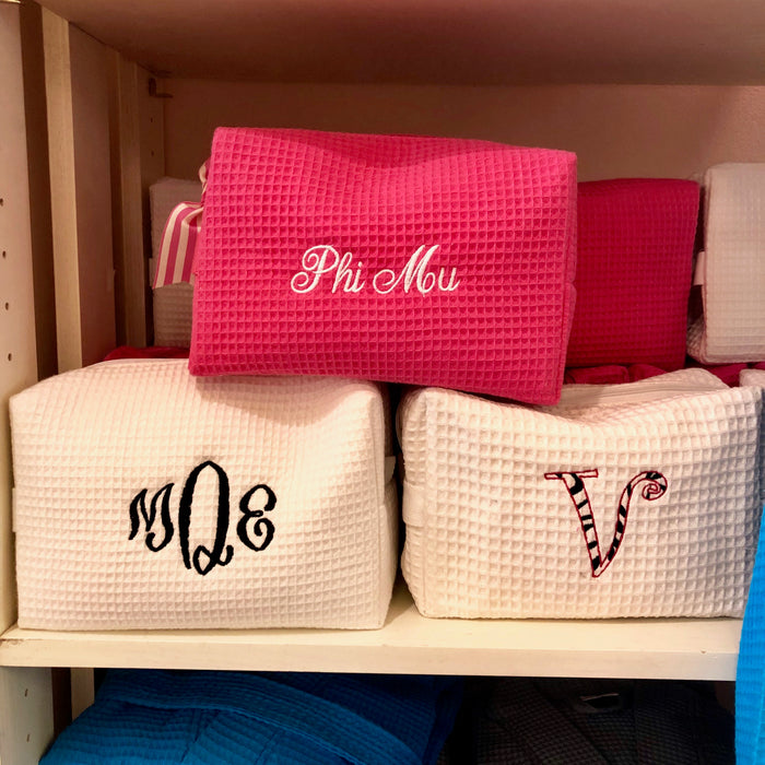 Cotton Waffle Cosmetic Bag