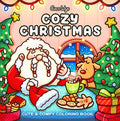 Colorful cover of a 'Cozy Christmas' coloring book from CocoWyo with Santa Claus and reindeer.