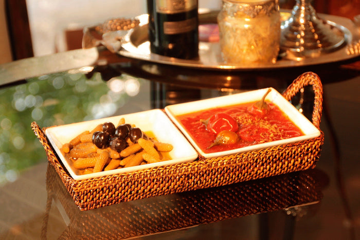 Crudite Section Server Tray with 2 Porcelain Dish