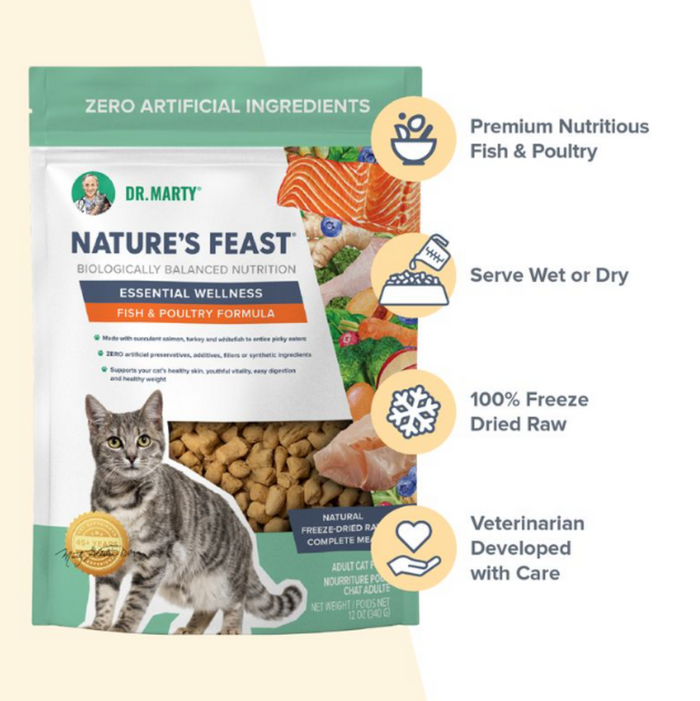 Dr. Marty Natures Feast Freeze Dried Fish & Poultry Cat Pouches