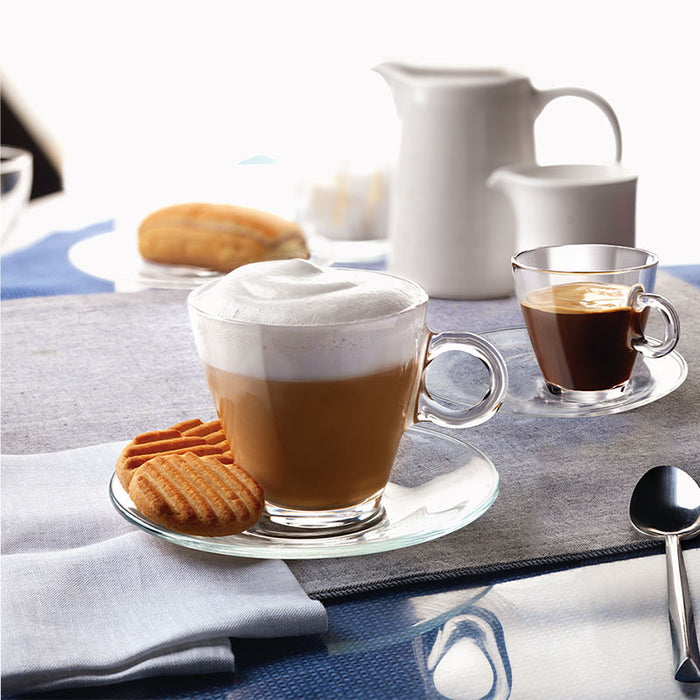 Easy Bar Piattino Tazza Cappuccino Set 6 Pz In Vetro Trasparente