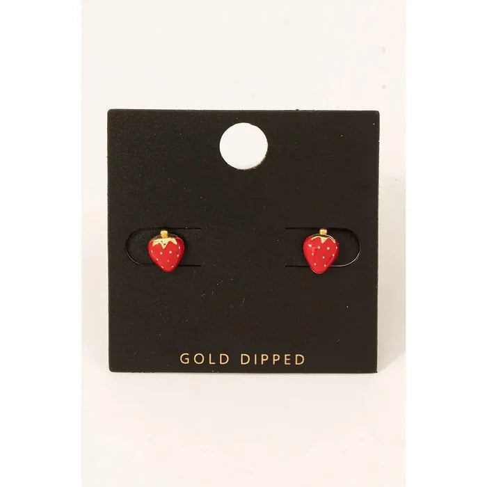 Gold Dipped Strawberry Stud Earrings