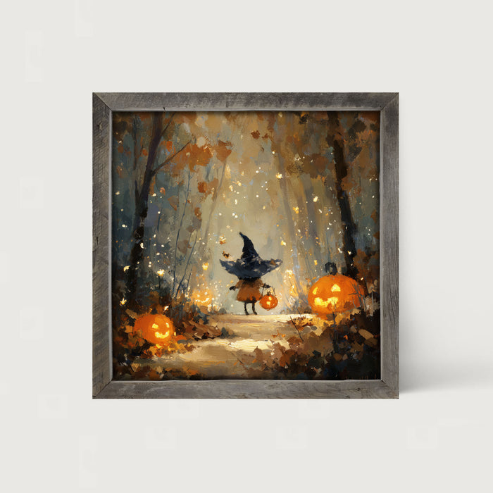 Halloween Friends - Witch on Forest Path - Framed Art
