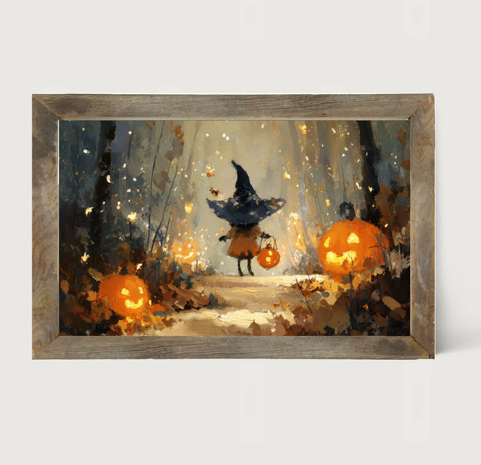Halloween Friends - Witch on Forest Path - Framed Art