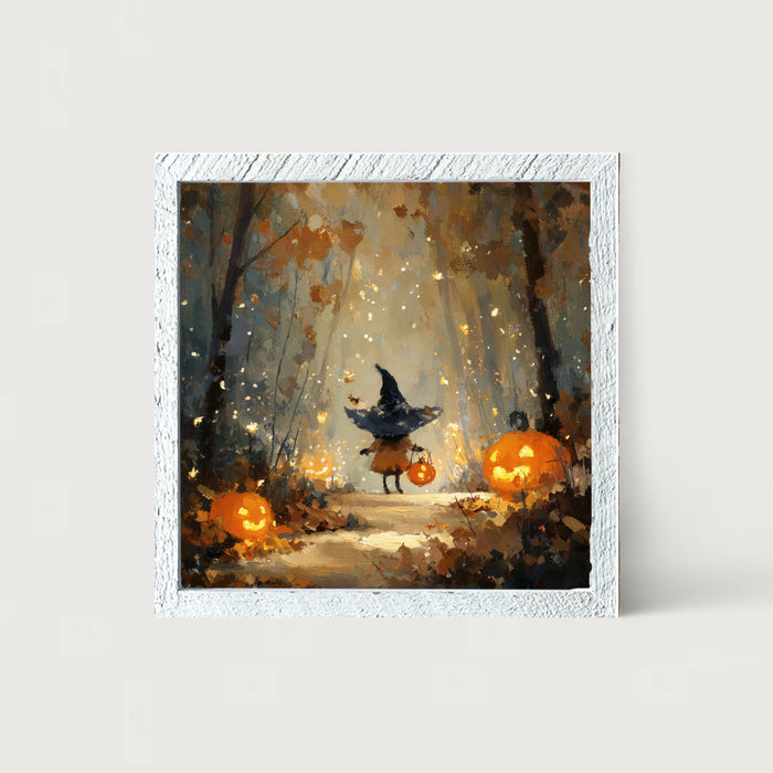 Halloween Friends - Witch on Forest Path - Framed Art