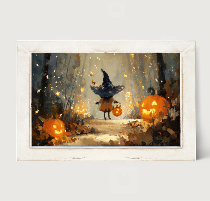 Halloween Friends - Witch on Forest Path - Framed Art