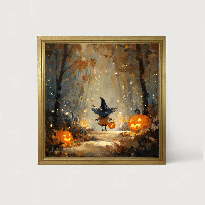 Halloween Friends - Witch on Forest Path - Framed Art