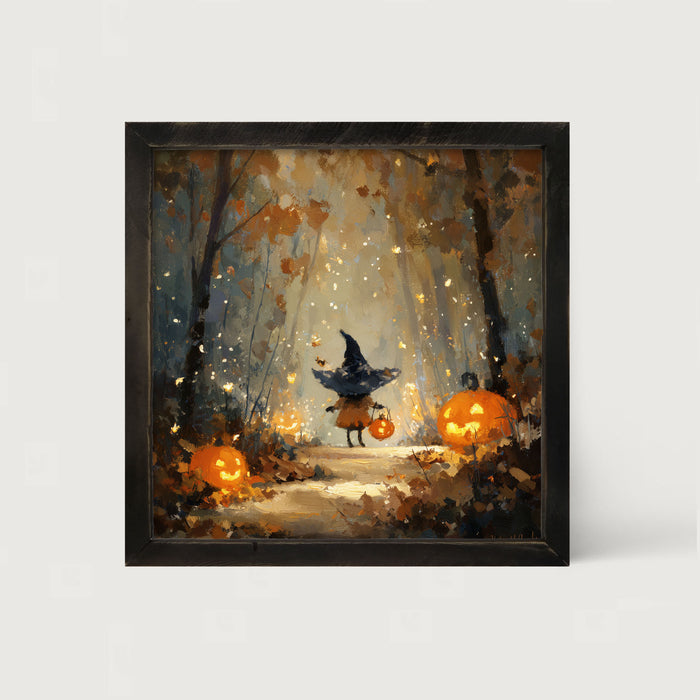 Halloween Friends - Witch on Forest Path - Framed Art