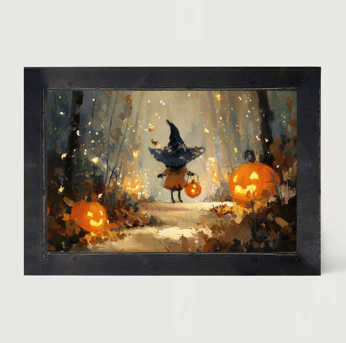 Halloween Friends - Witch on Forest Path - Framed Art