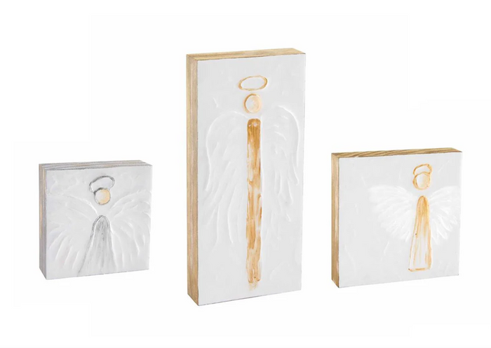 Hand-Painted Wood Block Angel Art Plaques
