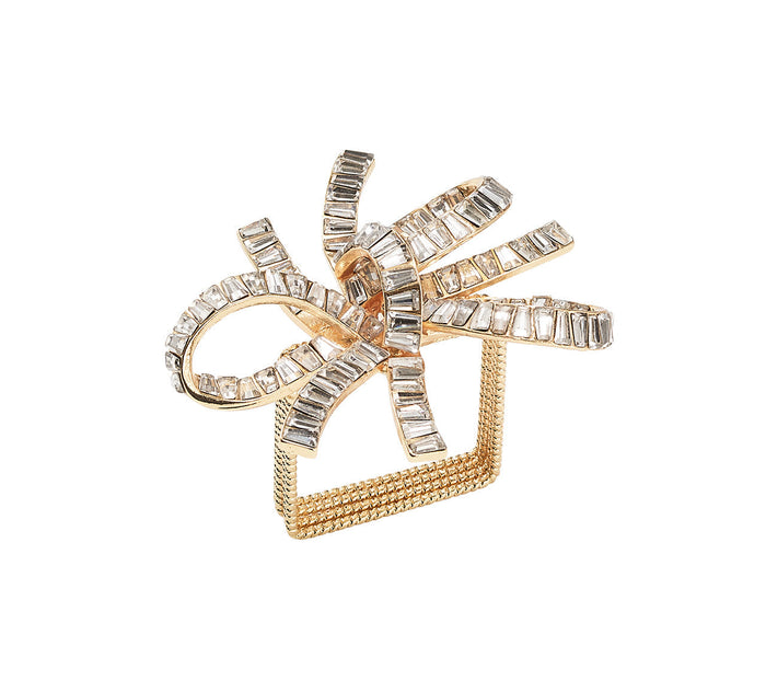 Jeweled Bow Napkin Ring in Gold & Crystal