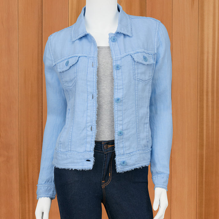 Lulu-B Women's Frayed Linen Jacket, Chambray Blue