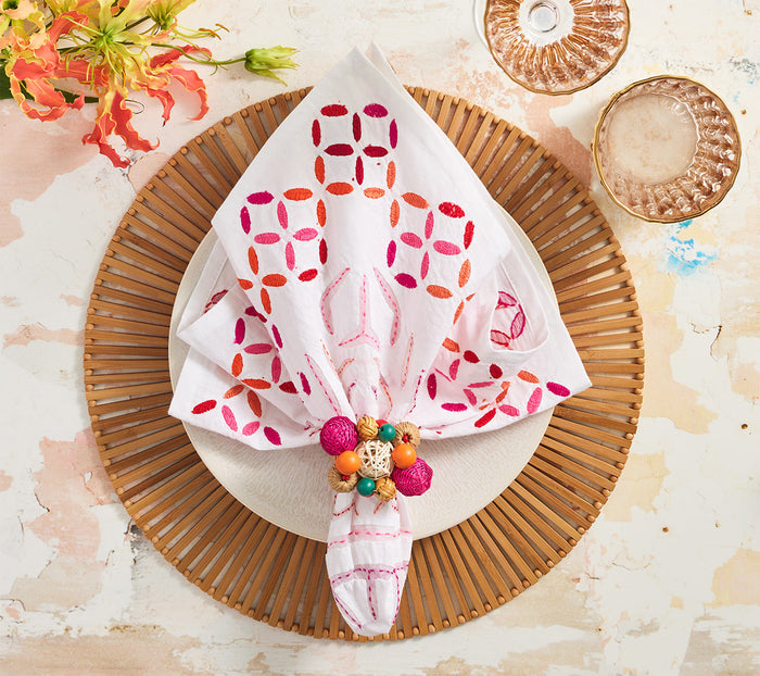 Malta Napkin in White, Pink & Orange