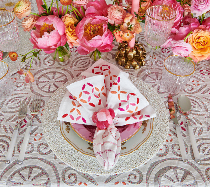 Malta Napkin in White, Pink & Orange