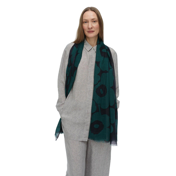 Marimekko Fiore Unikko Scarf, Green and Navy Eleish Van Breems Home