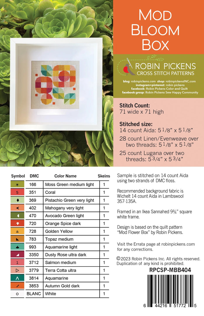 Mod Bloom Box Cross Stitch Pattern by Robin Pickens - Sewfinity.com