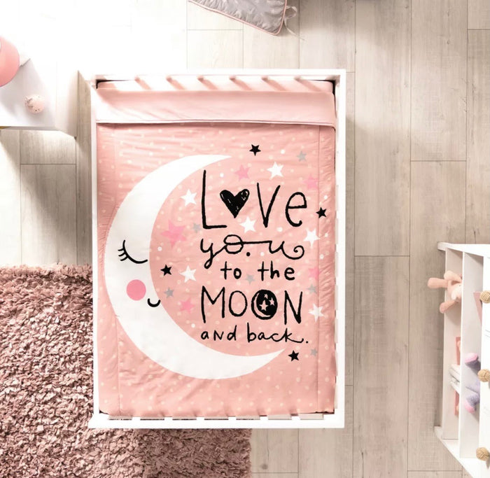 MOON BABY GIRLS CRIB BEDDING NURSERY SET 6 PCS 100%  COTTON FOR BABY SHOWER GIFT